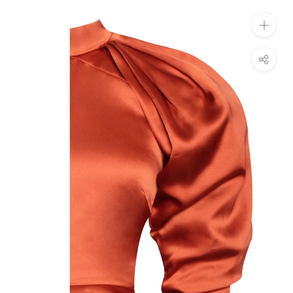 Puff Sleeve One Shoulder Satin Dress - Picture 3 of 16